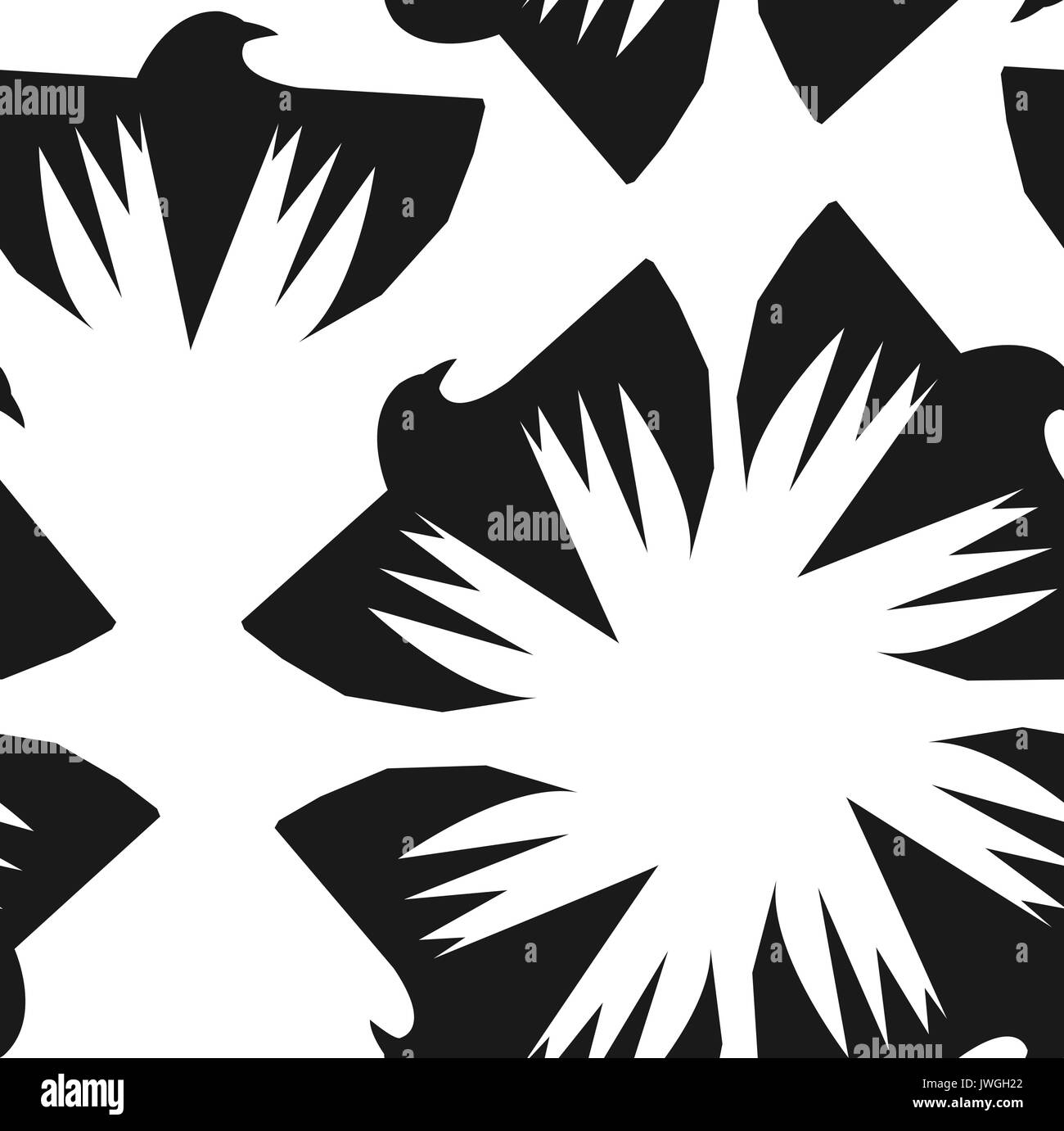 Seamless gothic pattern with black flying raven Stock Vector