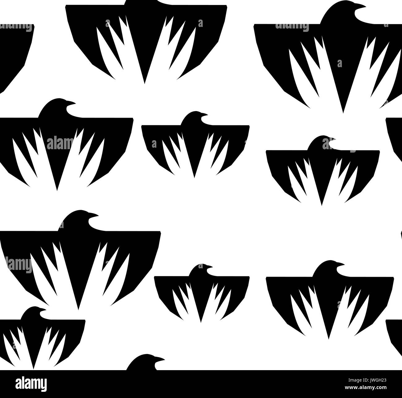 Seamless gothic pattern with black flying raven Stock Vector