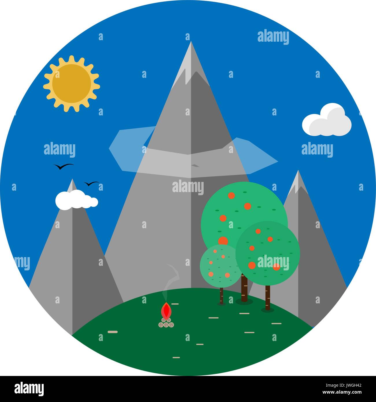 Landscape icon with mountain in flat design Stock Vector