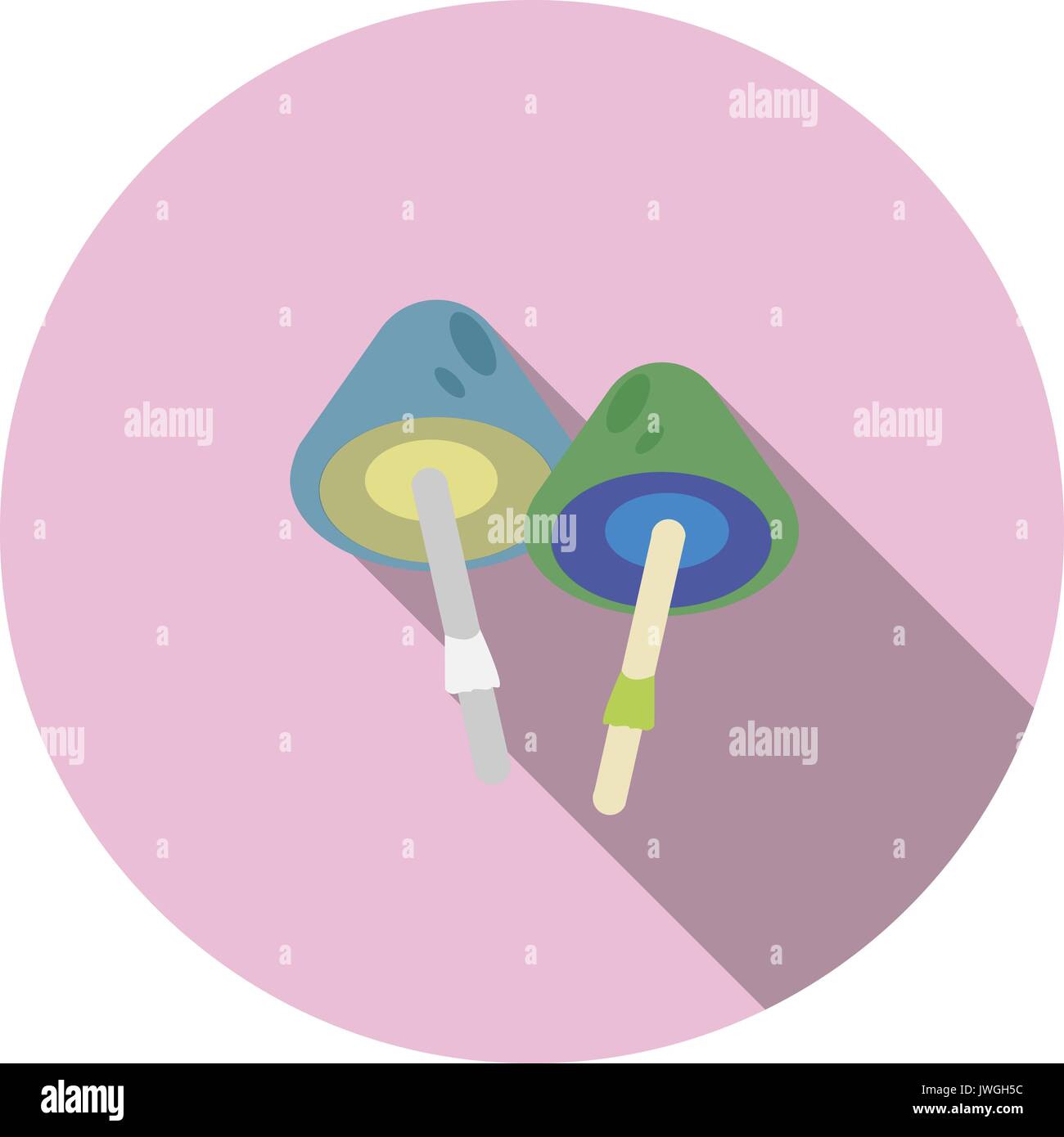 Two mushrooms natural circle isolated flat icon Stock Vector