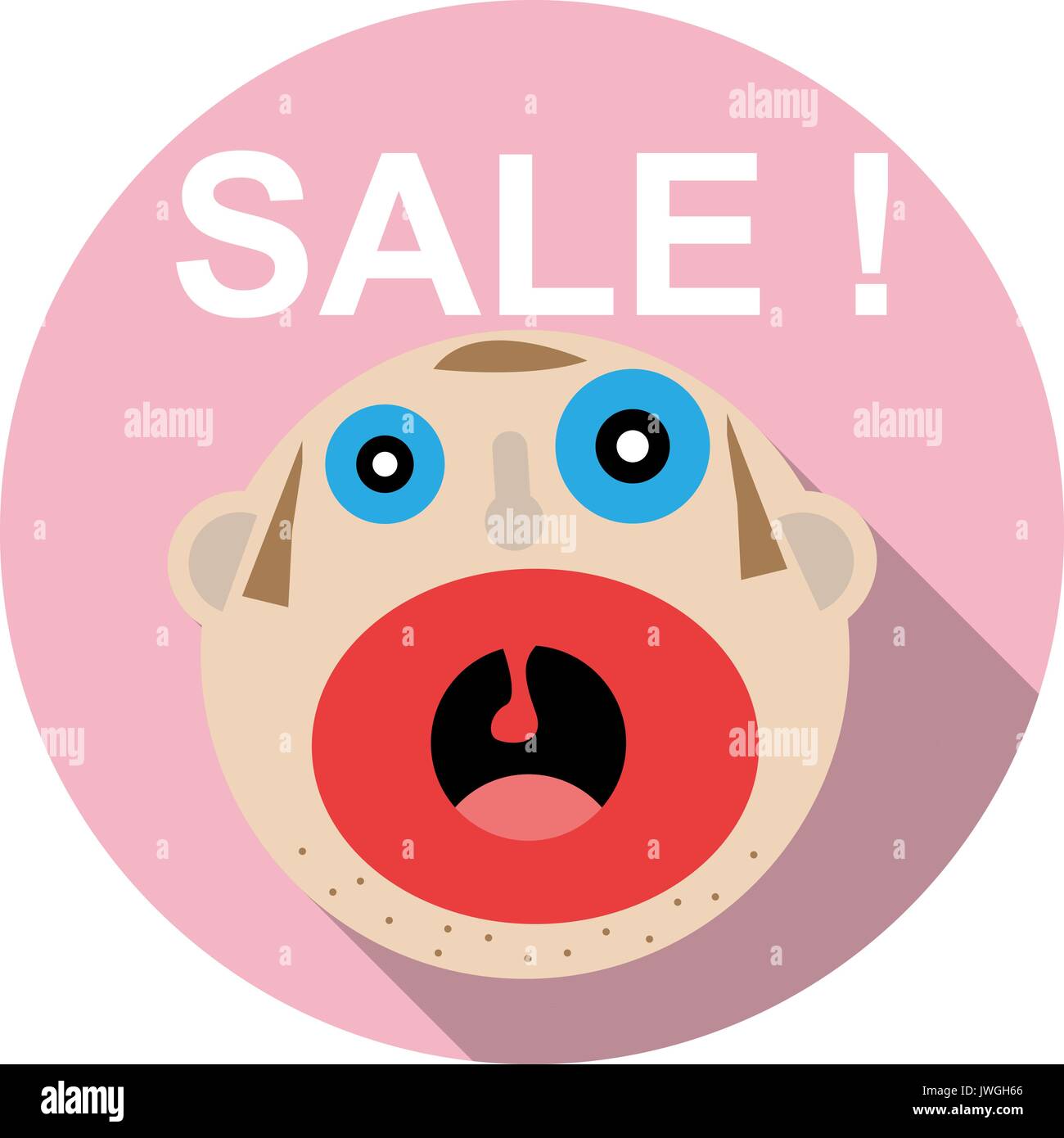 Sale circle icon with face in flat design Stock Vector