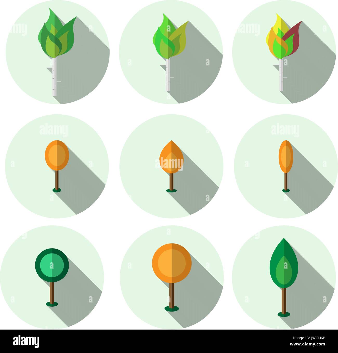9 diffrent trees autumn and summer flat icon set Stock Vector