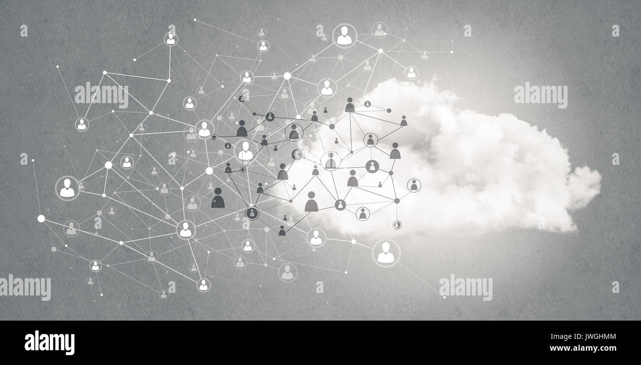 Lines and dots as networking idea drawn on gray background Stock Photo