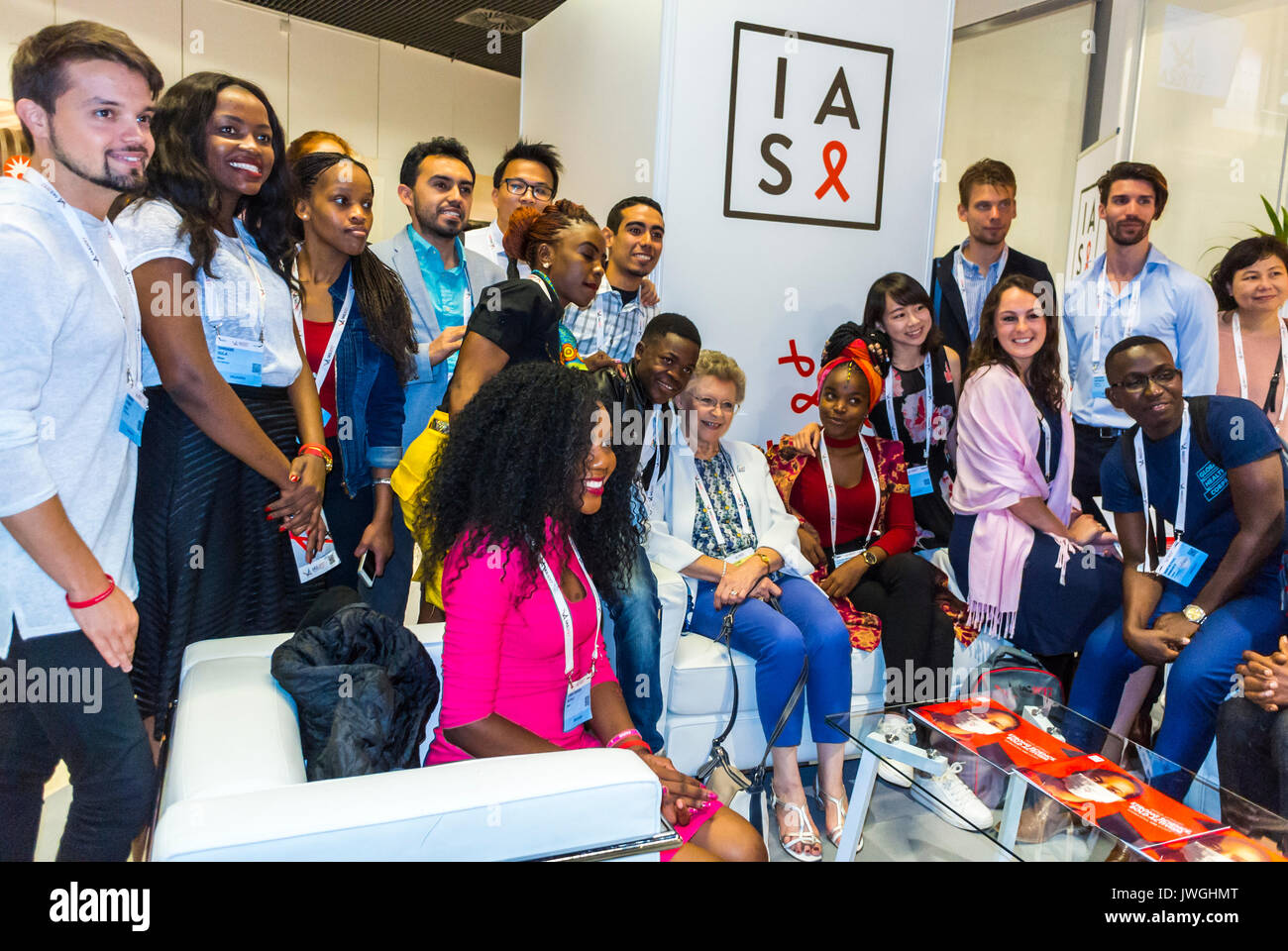 Paris, France, Group Portrait, Young Ambassadors to International AIDS Society I.A.S. Conference, diverse crowd of people, NGO, france multicultural crowd, multiracial citizens, crowd teenagers Stock Photo