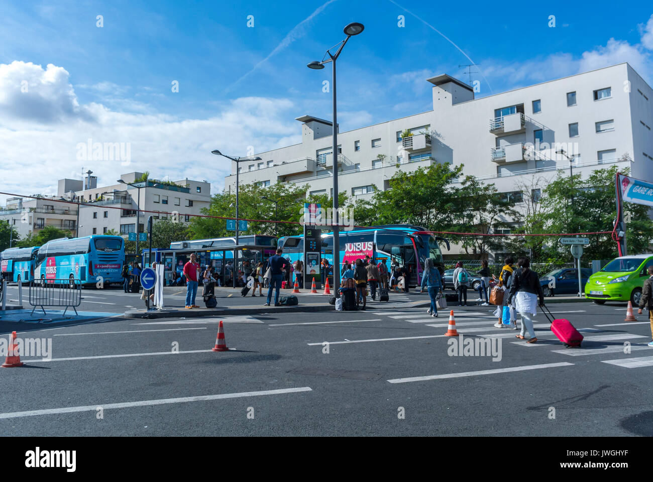 Paris, France, Street Scene, Tourists Travelling Low Cost, DIscount Bus, Ouibus, Gare de Bercy Stock Photo