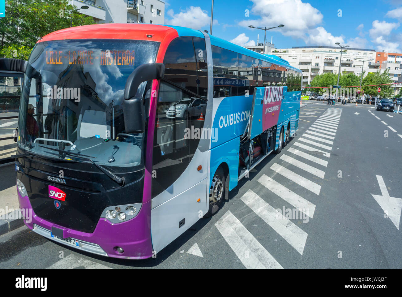 Paris, France, Tourists Travelling on DIscount Bus, Ouibus, Gare de Bercy Stock Photo