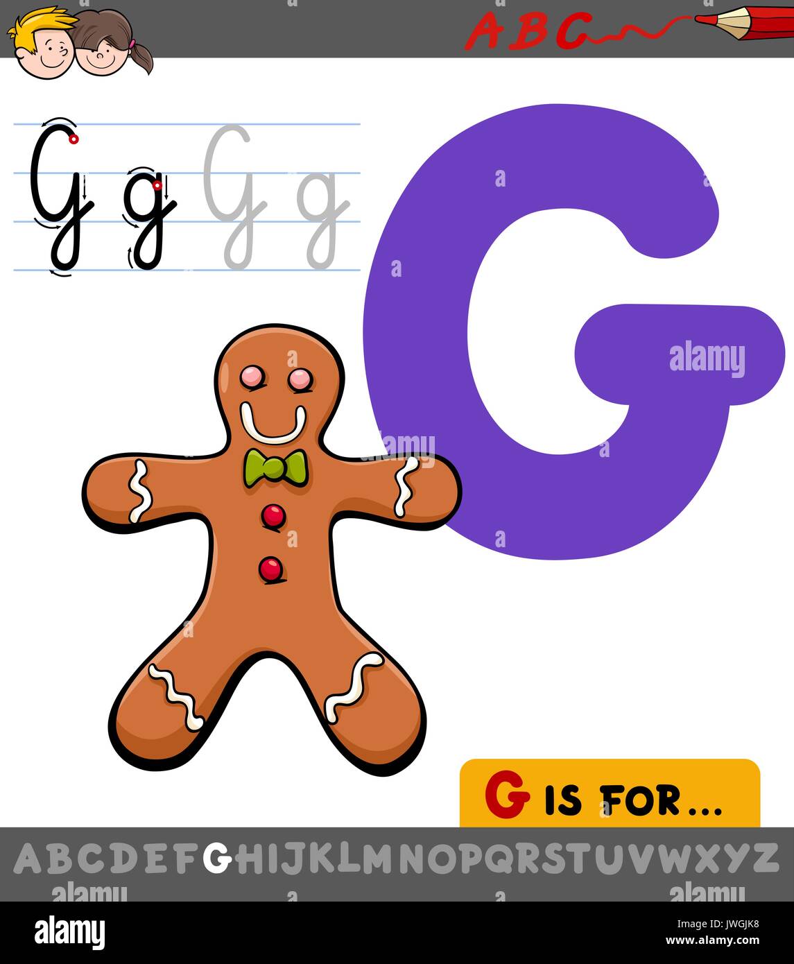 Educational Cartoon Illustration of Letter G from Alphabet with Gingerbread Man Sweet Food for Children Stock Vector