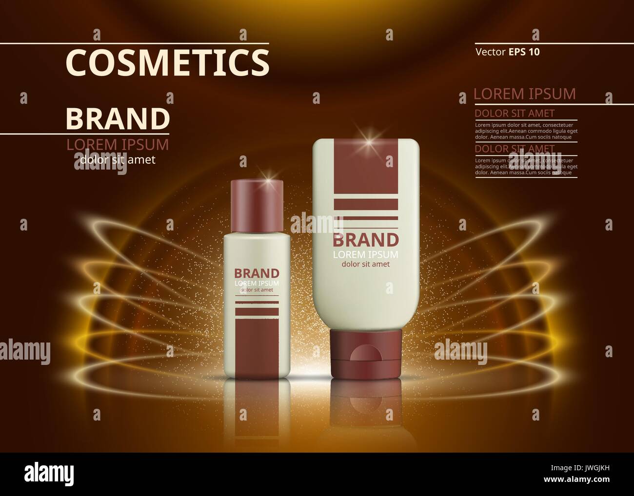 Cosmetic realistic package ads template. Body lotion products bottles