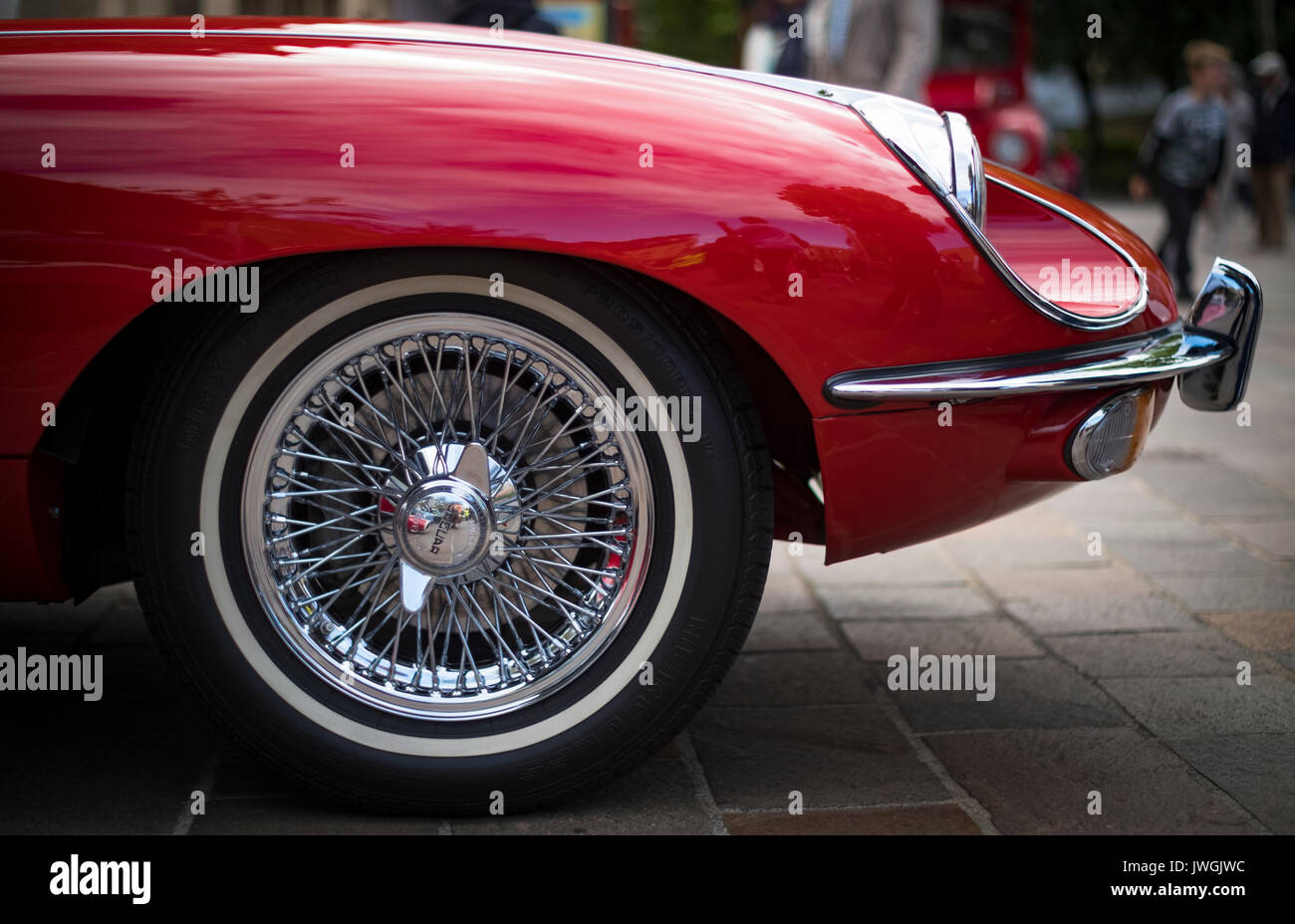 Beautiful red 4.2 EType Jaguar Coupe on display at the annual Bradford