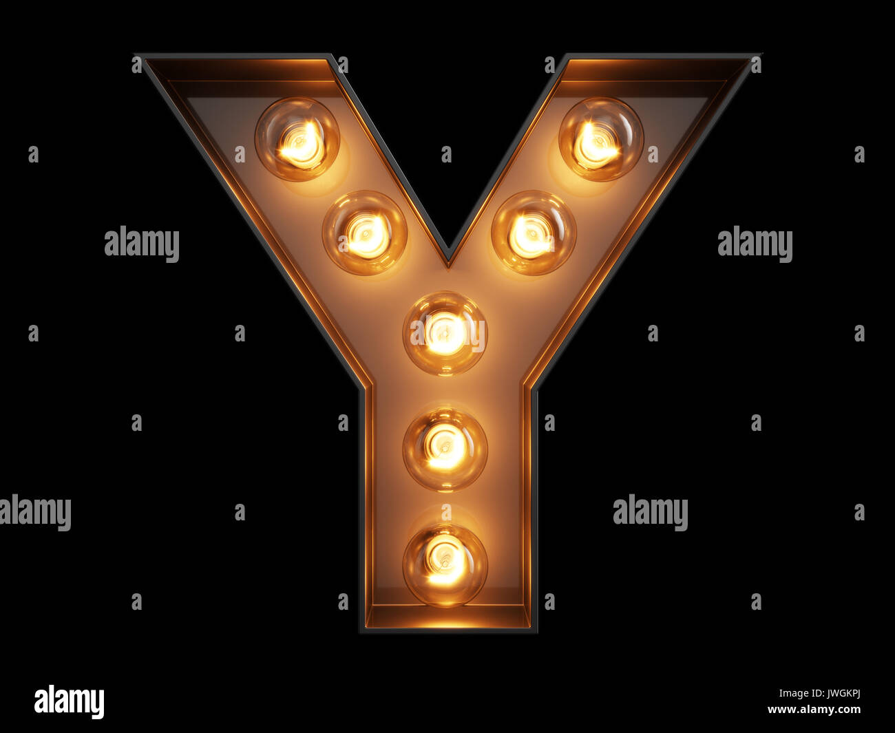 Light bulb glowing letter alphabet character Y font. Front view