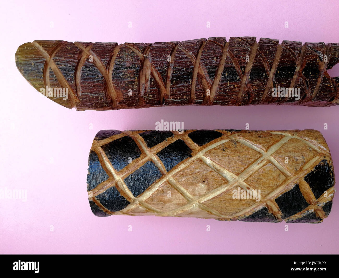 Handle of carved wood, Stock Photo