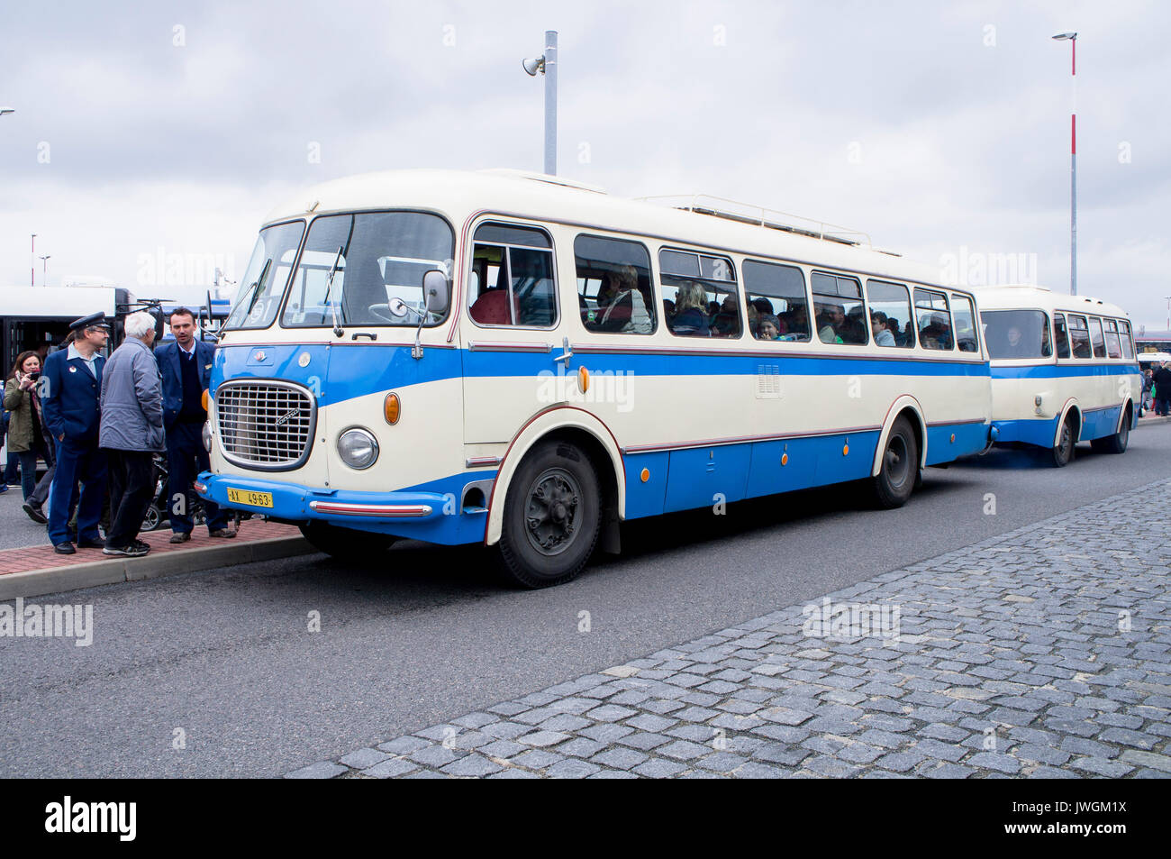Skoda 706 RTO-KAR bus with trailer,25th anniversary of ROPID Stock Photo
