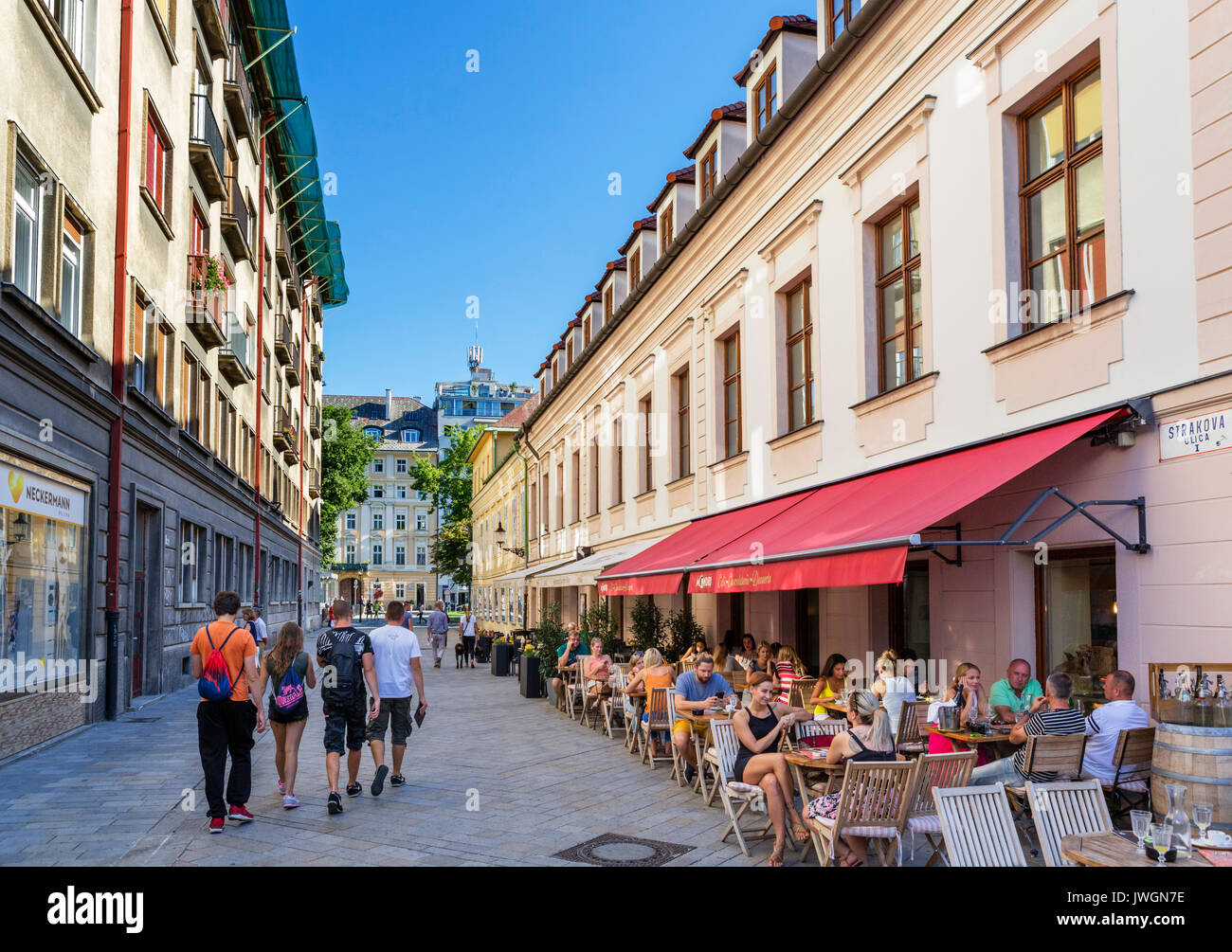 Bars and cafes on Strakova Street in the historic city centre, Bratislava, Slovakia Stock Photo
