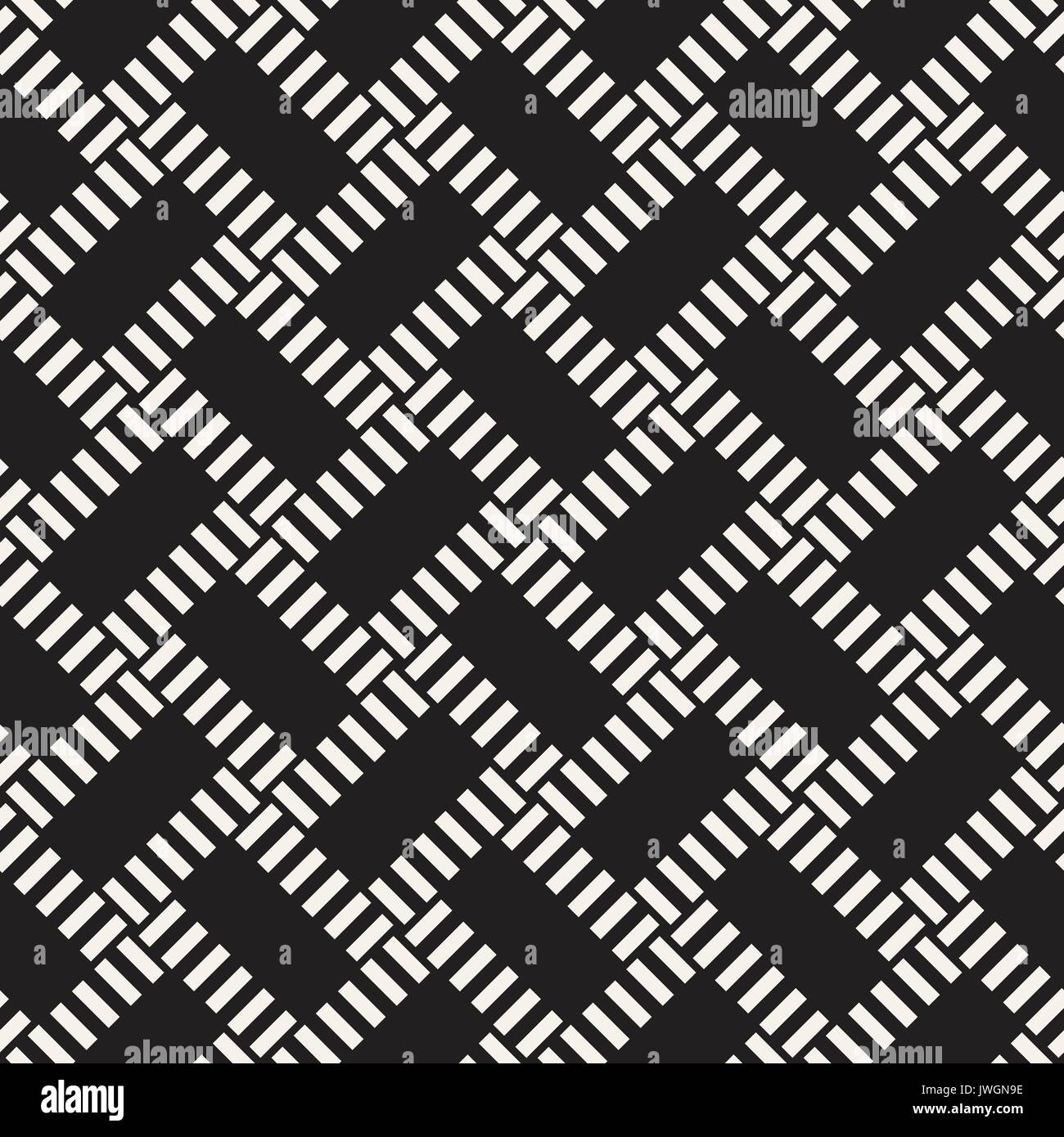 Crosshatch vector seamless geometric pattern. Crossed graphic rectangles background. Checkered motif. Seamless black and white texture of crosshatched Stock Vector