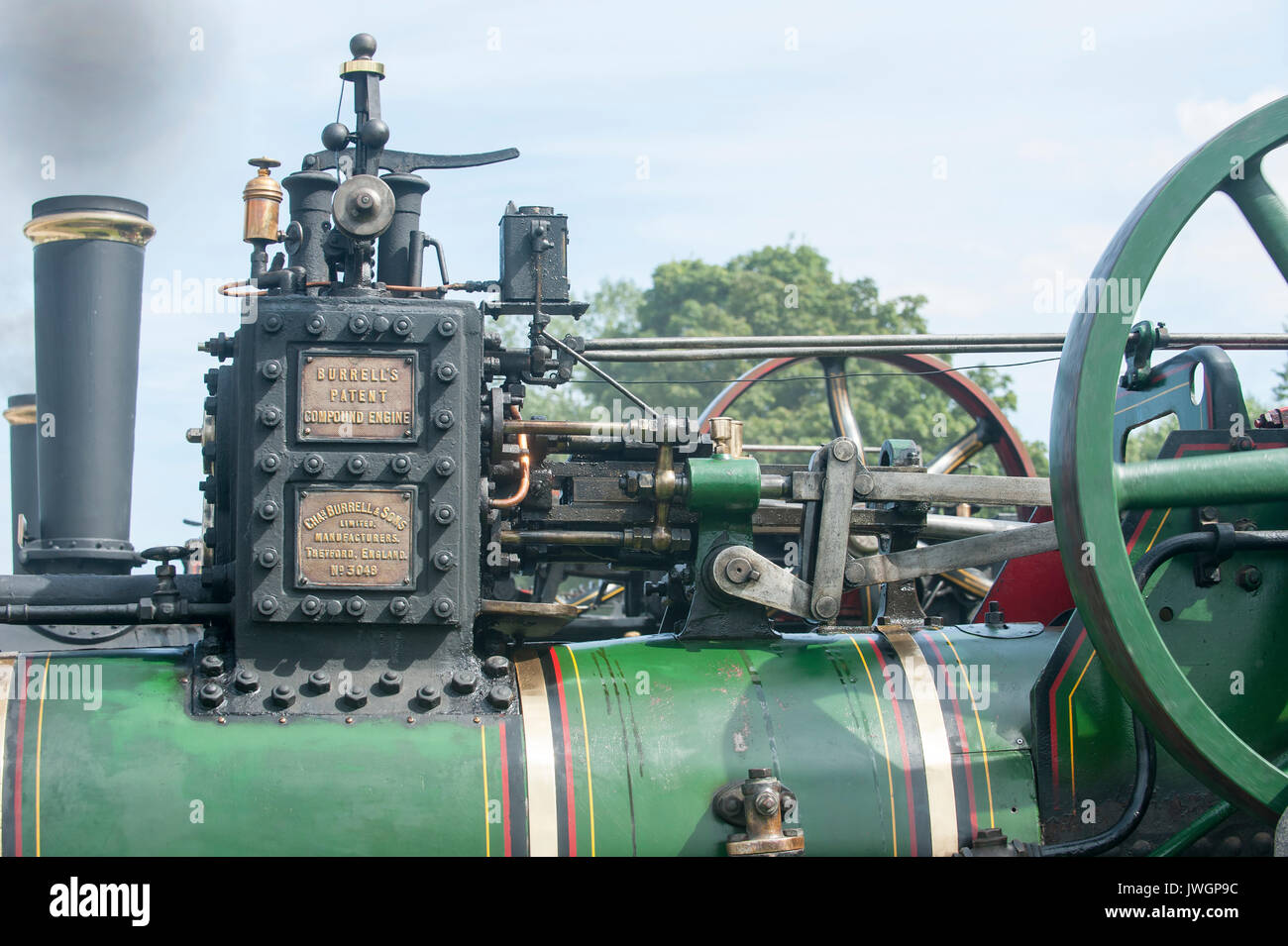 Close up of valve gear on the top of a traction engine Stock Photo