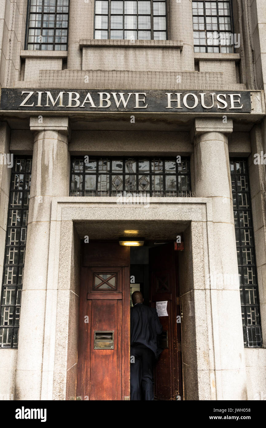 The entrance to Zimbabwe House, the Embassy of Zimbabwe, on Agar Street