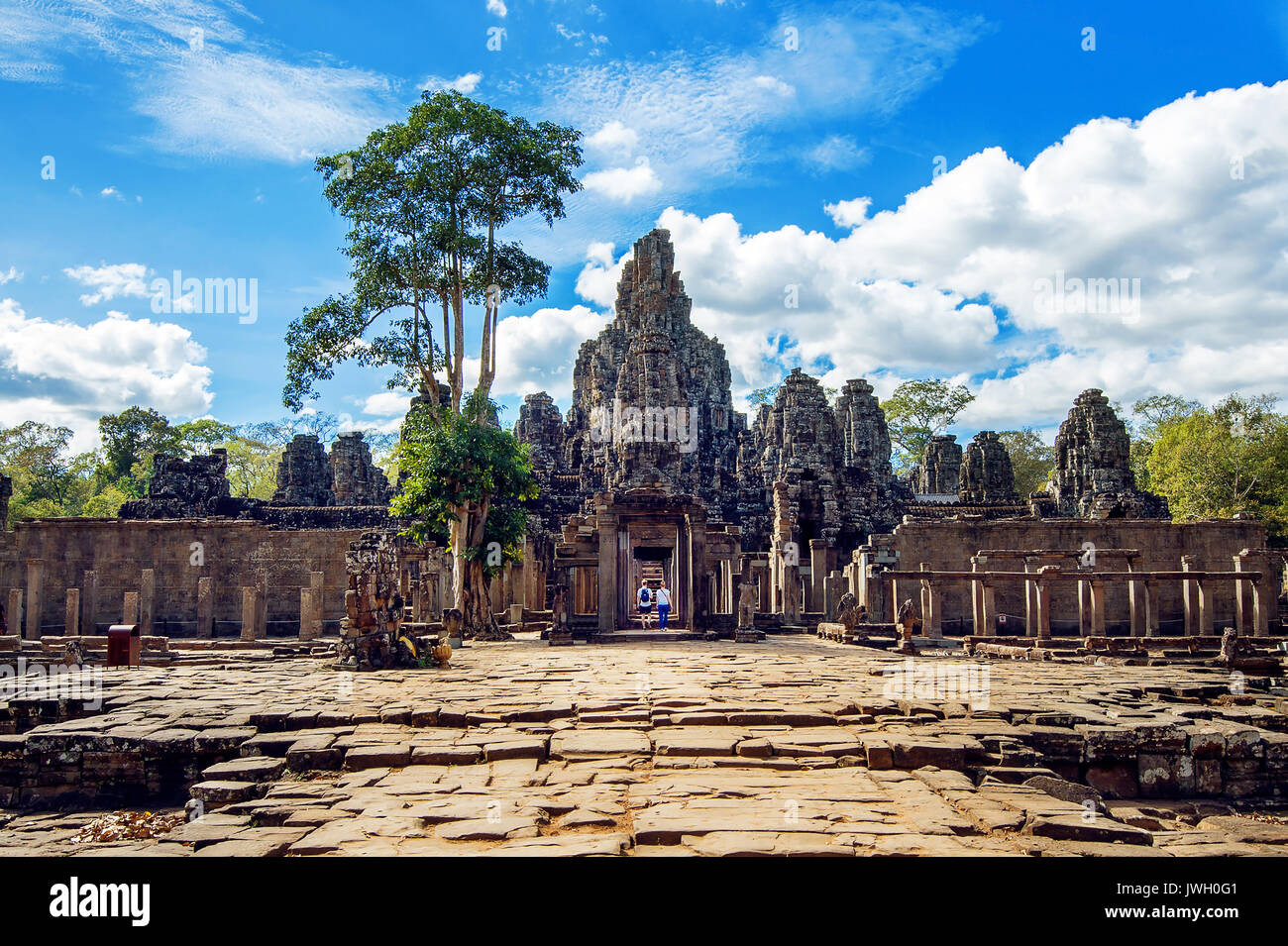 Bayon Temple with giant stone faces, Angkor Wat, Siem Reap, Cambodia. Stock Photo