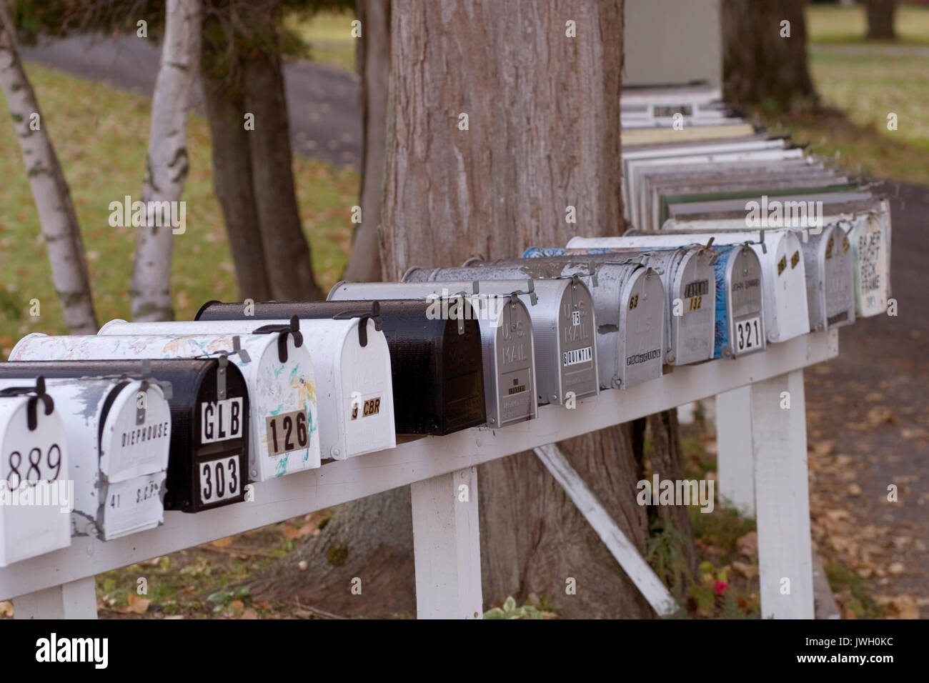 Mailboxes in North Hero, VT.  Lake Champlaine Islands. Stock Photo