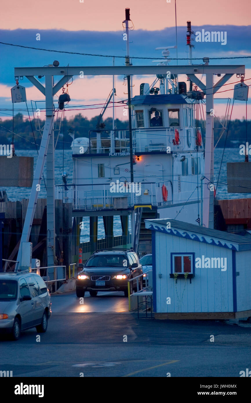Grand Isle, VT ferry going to Plattsburgh NY on Lake Champlain Stock