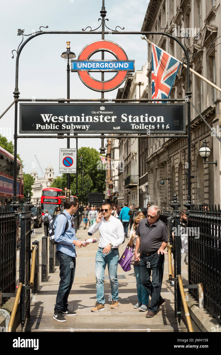 London Underground Westminster Station Public subway entrance Stock Photo