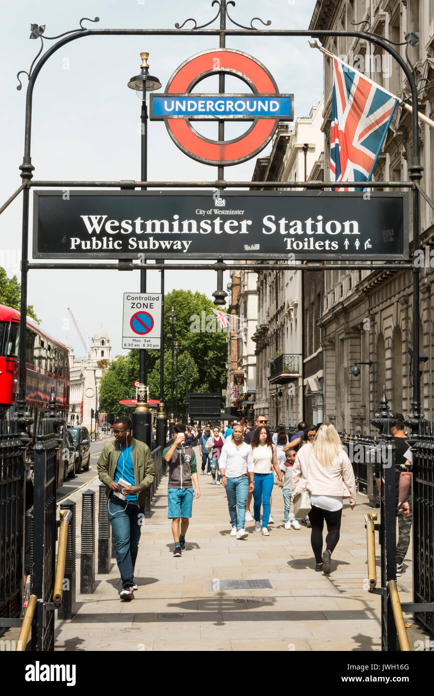 London Underground Westminster Station Public subway entrance Stock Photo