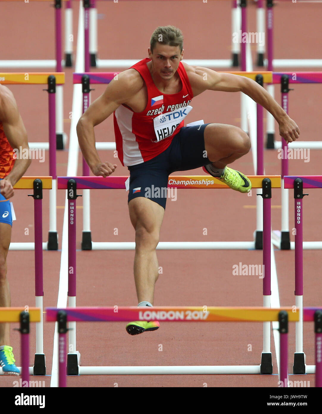 London, UK. 12 Aug, 2017. Adam Sebastian Helcelet 110 Metres Hurdles