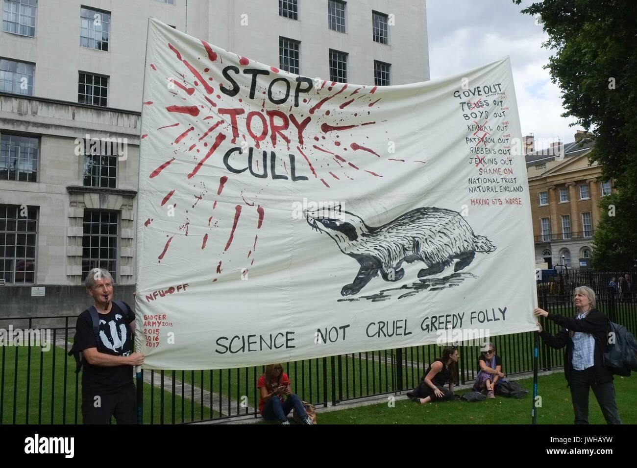 London, UK 12th August 2017. To coincide with the first day of the grouse season known as the 'Glorious 12th' hundreds of Anti Blood Sports protesters gather  outside Downing Street to demonstrate against the killing of animals for sport. :Credit: Claire Doherty Alamy/Live News Stock Photo