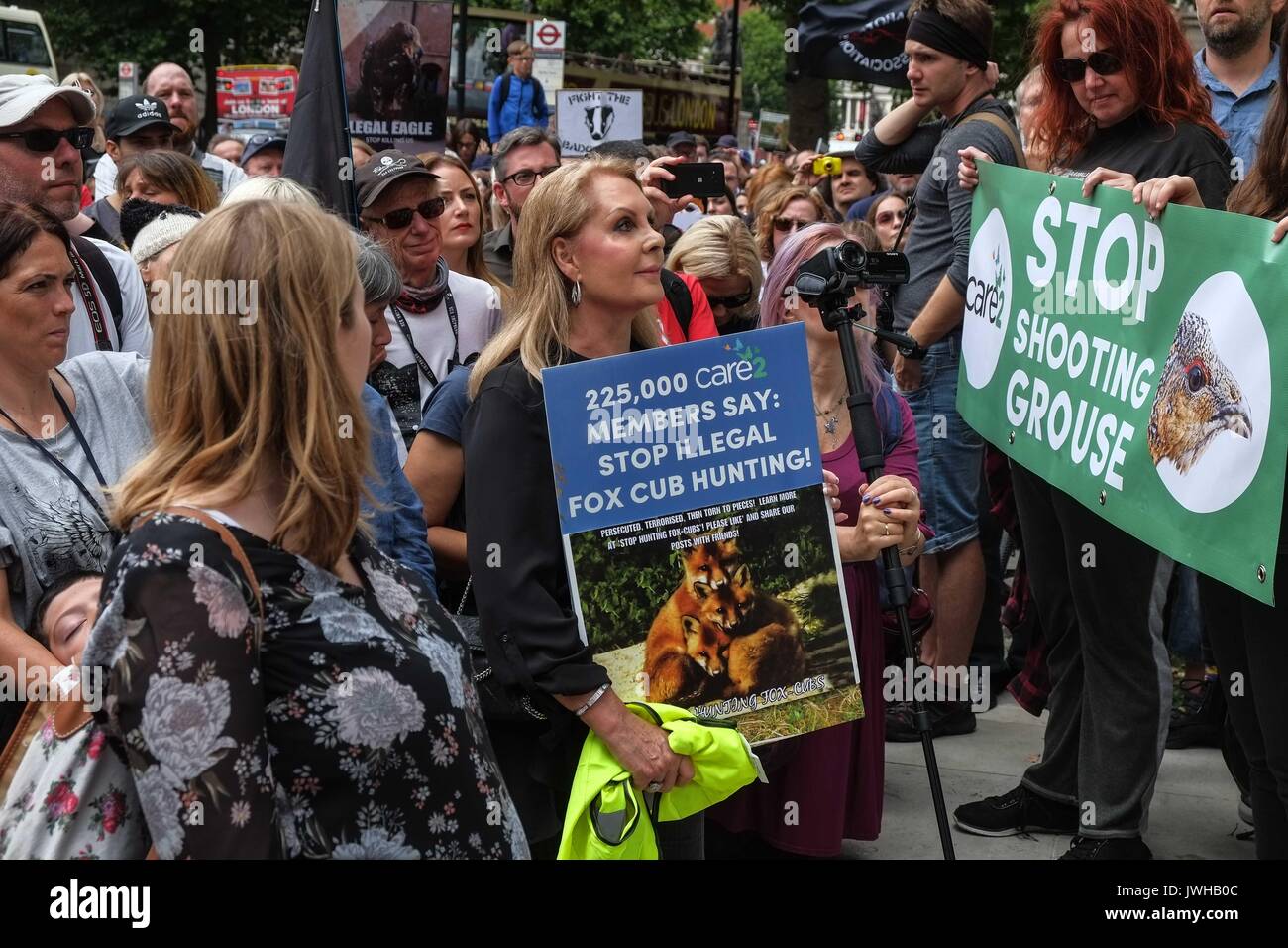 London, UK 12th August 2017. To coincide with the first day of the grouse season known as the 'Glorious 12th' hundreds of Anti Blood Sports protesters gather  outside Downing Street to demonstrate against the killing of animals for sport. :Credit: Claire Doherty Alamy/Live News Stock Photo