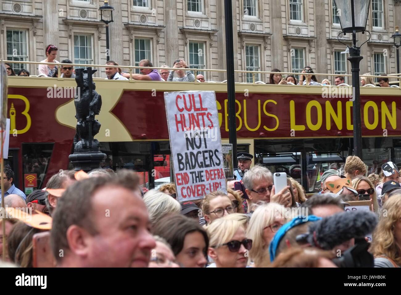 London, UK 12th August 2017. To coincide with the first day of the grouse season known as the 'Glorious 12th' hundreds of Anti Blood Sports protesters gather  outside Downing Street to demonstrate against the killing of animals for sport. :Credit: Claire Doherty Alamy/Live News Stock Photo