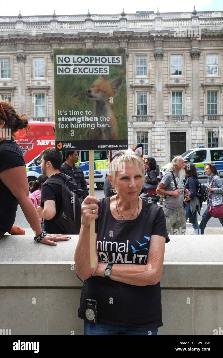 London, UK 12th August 2017. To coincide with the first day of the grouse season known as the 'Glorious 12th' hundreds of Anti Blood Sports protesters gather  outside Downing Street to demonstrate against the killing of animals for sport. :Credit: Claire Doherty Alamy/Live News Stock Photo