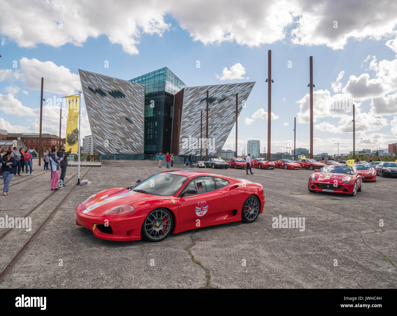 belfast northern ireland uk 12 august 2017 ferrari cars old and new on display at titanic