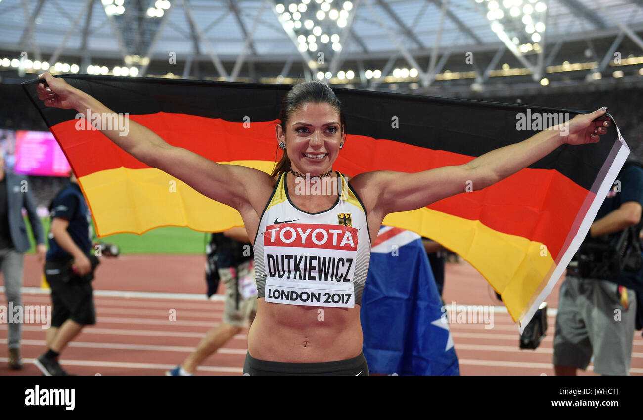 London, UK. 12th Aug, 2017. German athlete Pamela Dutkiewicz is holding