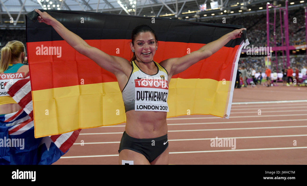 London, UK. 12th Aug, 2017. German athlete Pamela Dutkiewicz is holding