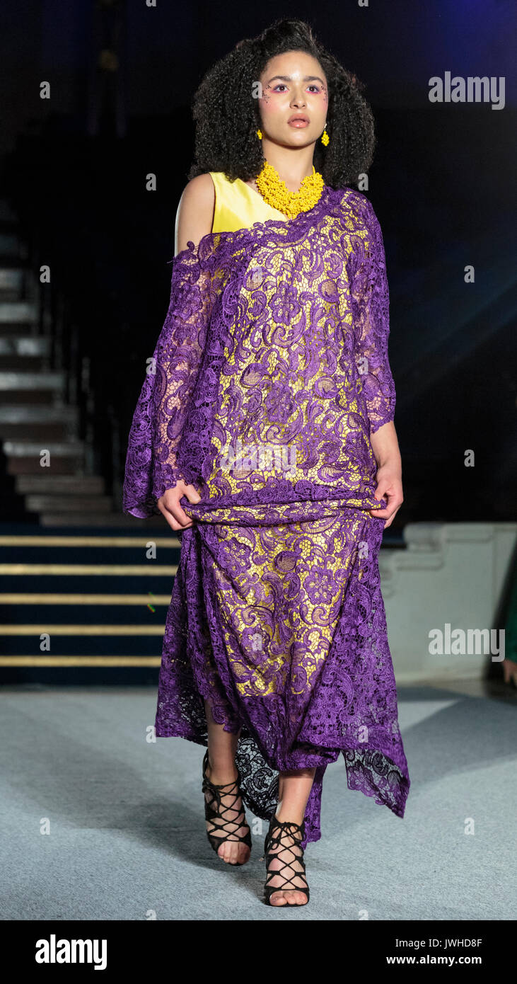 London, UK. 12th Aug, 2017. Day 2, Show 1. The Tribal Pieces designs are presented by models on the runway. This show features designs by Jutu, Becca Apparel, Luvita Creations, Abisola Akanni, Atelier Nsoromma, Trish O, Tubo. Valerie Azinge Atelier, Tobams Colours. Since debuting in 2011, the two day Africa Fashion Week London, AFWL, has grown into one of the largest Africa inspired fashion events in Europe. Credit: Imageplotter News and Sports/Alamy Live News Stock Photo