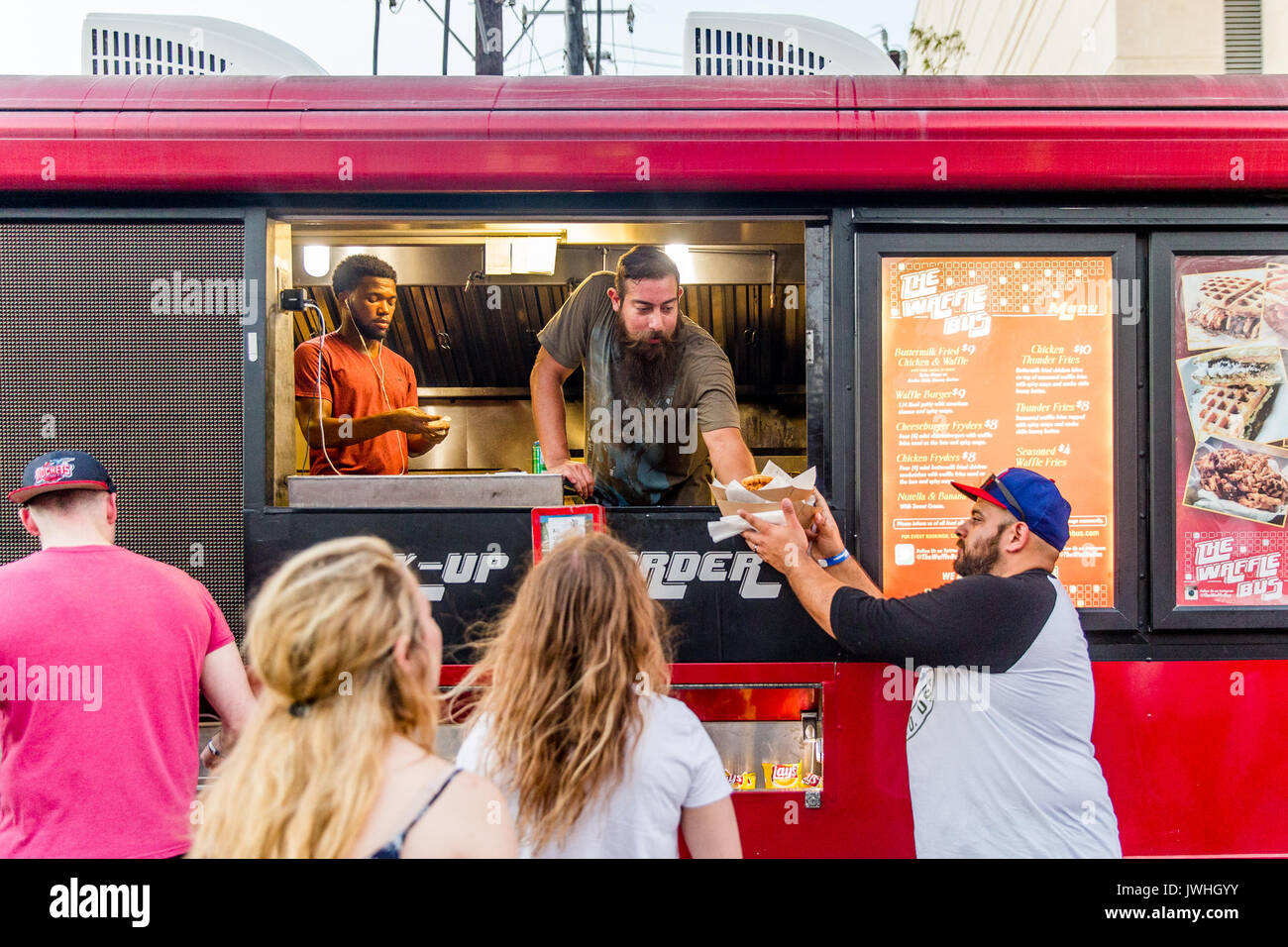 Houston, USA. 12th Aug, 2017. A waffle bus serves sweet and savory