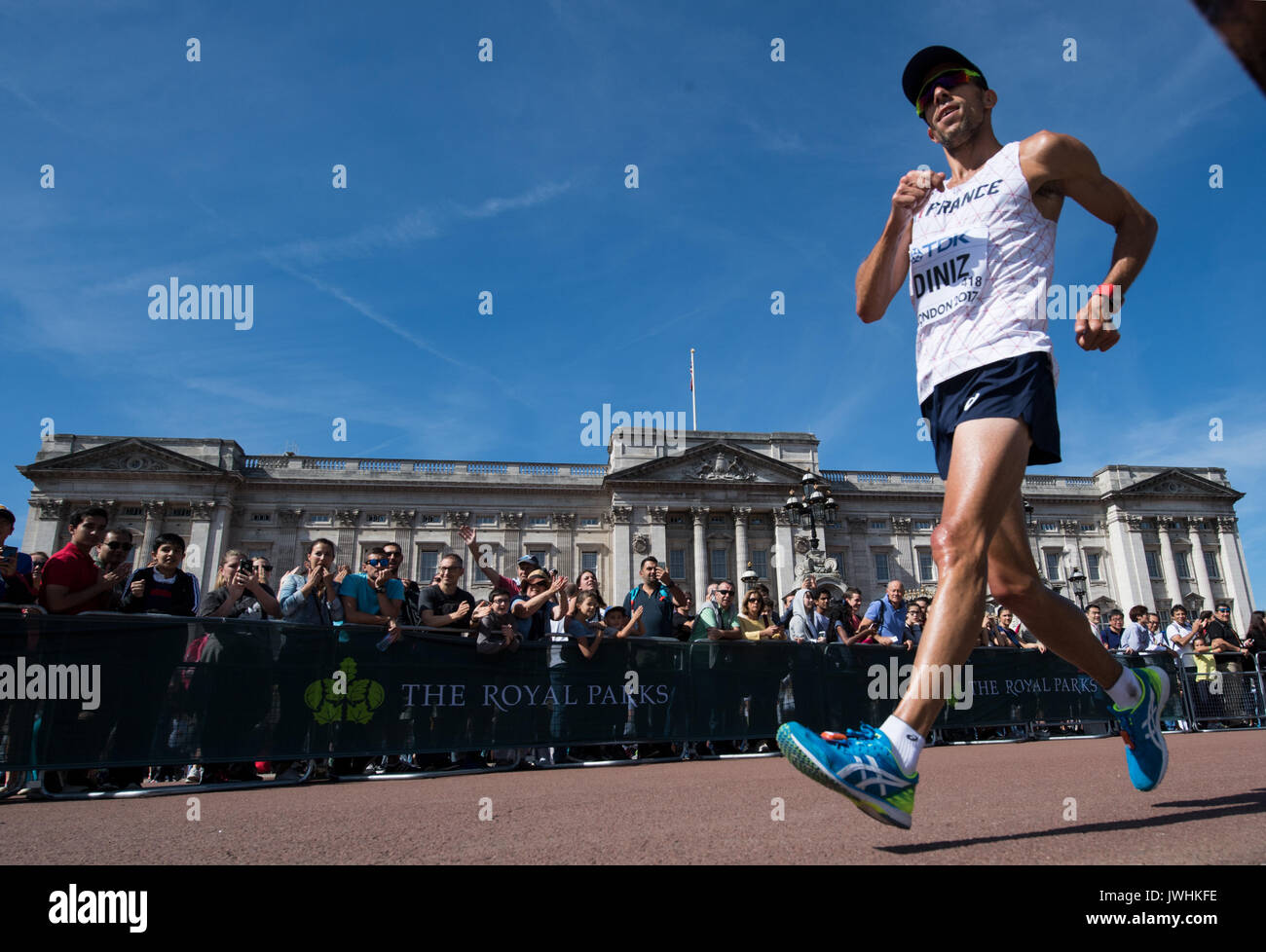 London, UK. 13th Aug, 2017. French athlete Yohann Diniz competes in the 50 kilometre event at the IAAF London 2017 World Athletics Championships in London, United Kingdom, 13 August 2017. Photo: Bernd Thissen/dpa/Alamy Live News Stock Photo