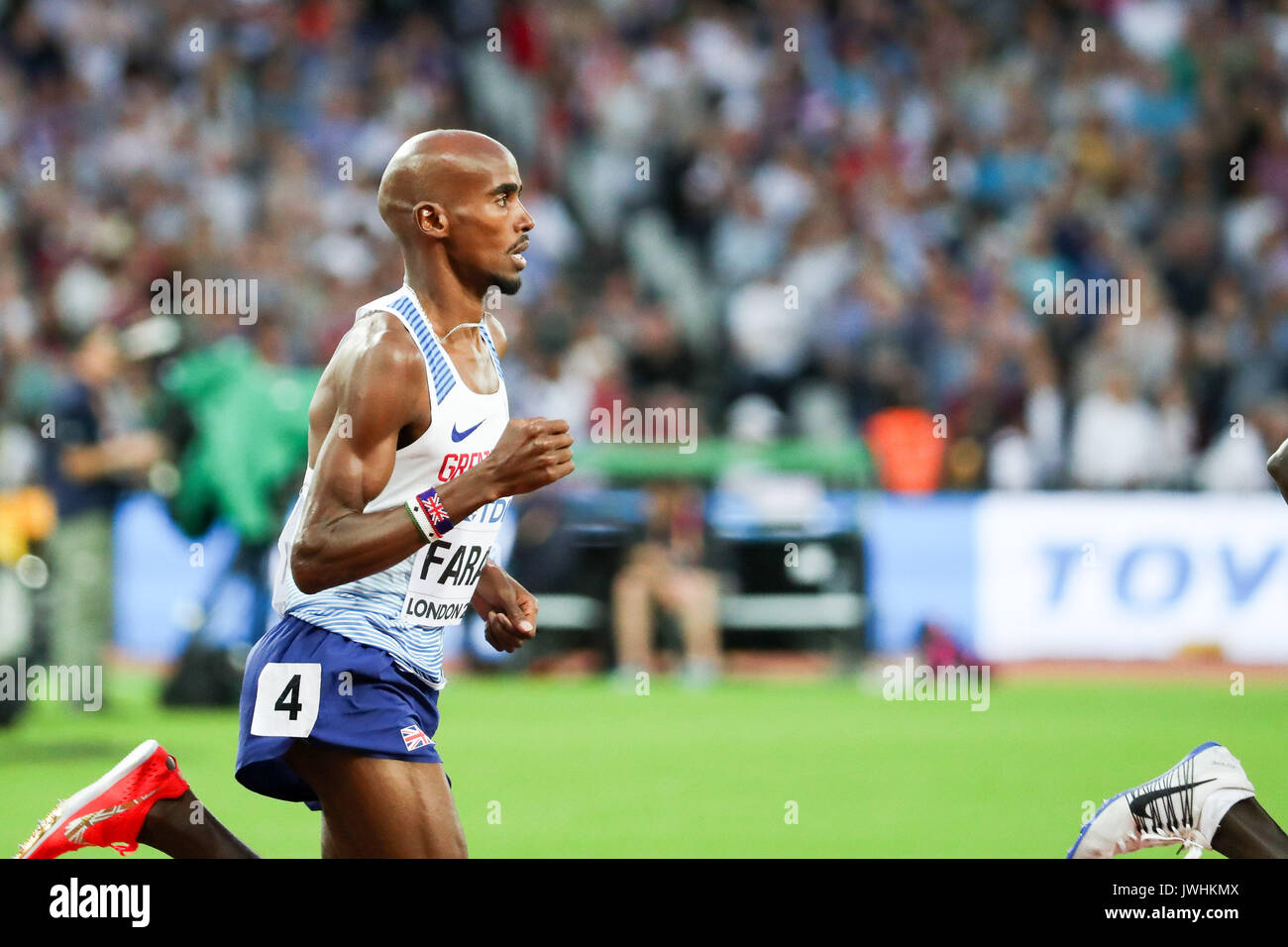 Mo Farah, Great Britain, in the men’s 5000m final on day nine of the