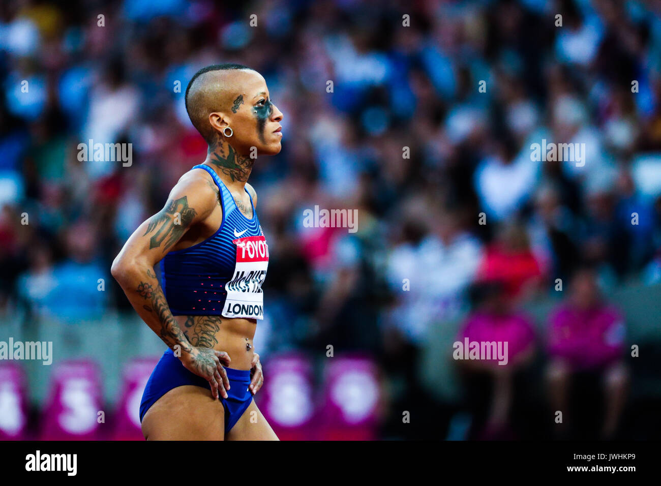 London, UK. 12th Aug, 2017.  Inika McPherson, USA, in the women's high jump final on day nine of the IAAF London 2017 world Championships at the London Stadium. Credit: Paul Davey/Alamy Live News Stock Photo