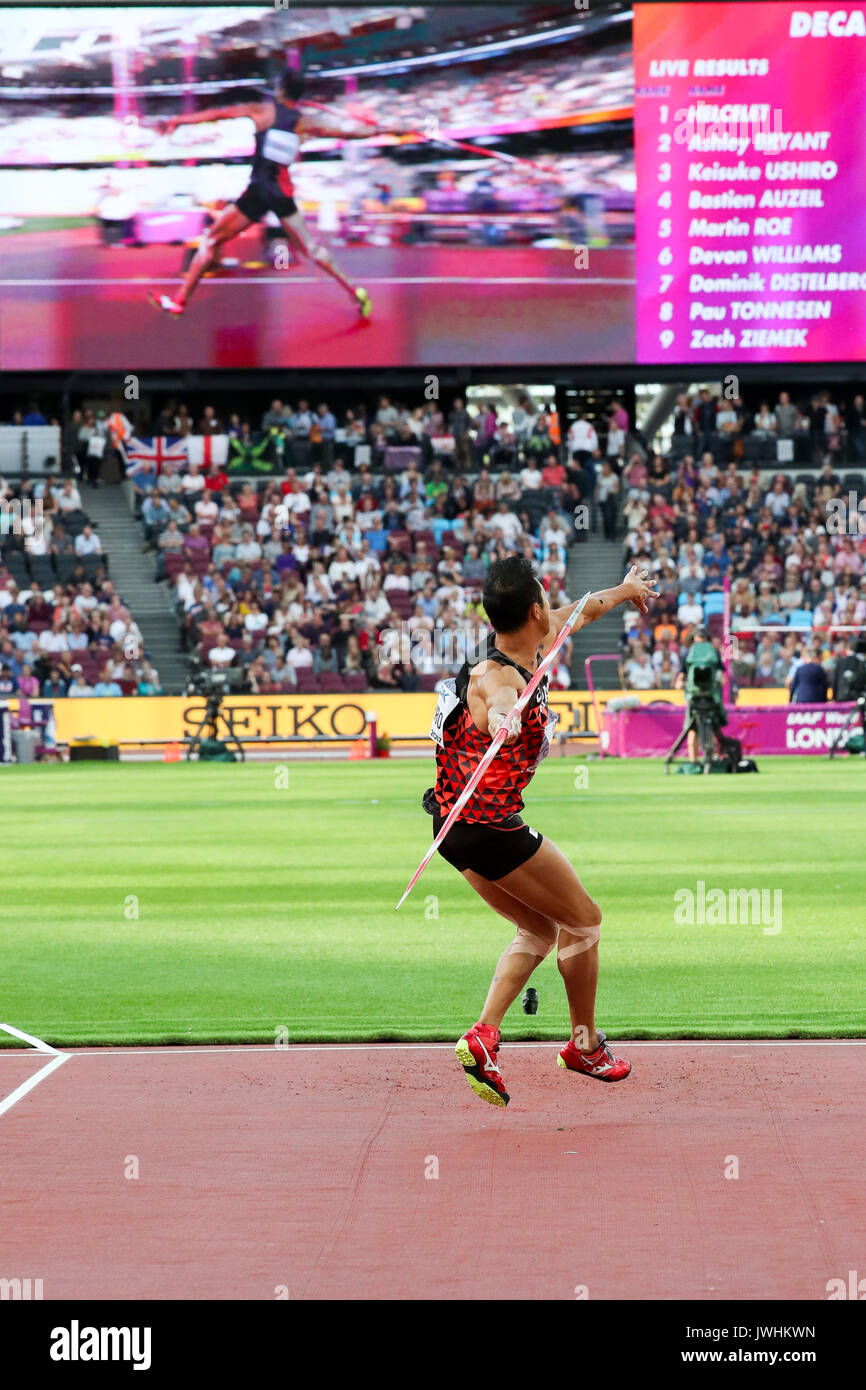 London, UK. 12th Aug, 2017. Keisuke Ushiro, Japan, the men's decathlon