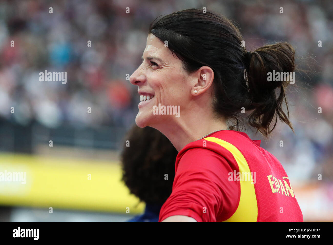 London, UK. 12th Aug, 2017.  Ruth Beitia, Spain, in the women's high jump final on day nine of the IAAF London 2017 world Championships at the London Stadium. Credit: Paul Davey/Alamy Live News Stock Photo