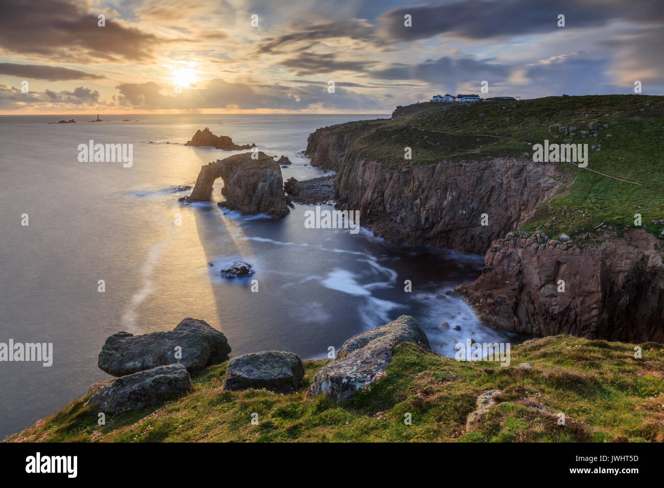 Sunset at Land's End in Cornwall Stock Photo