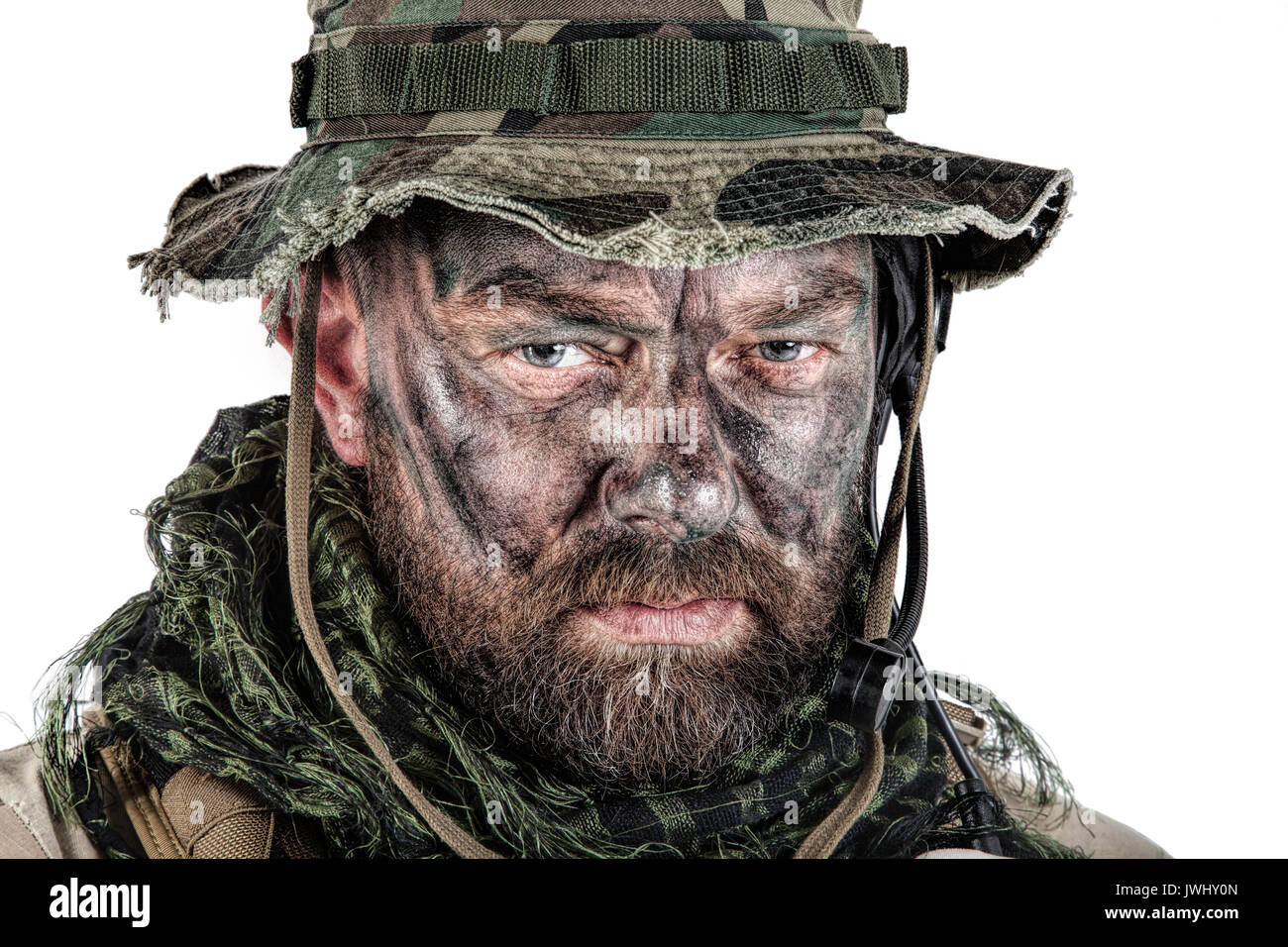 Special forces United States in Camouflage Uniforms studio shot