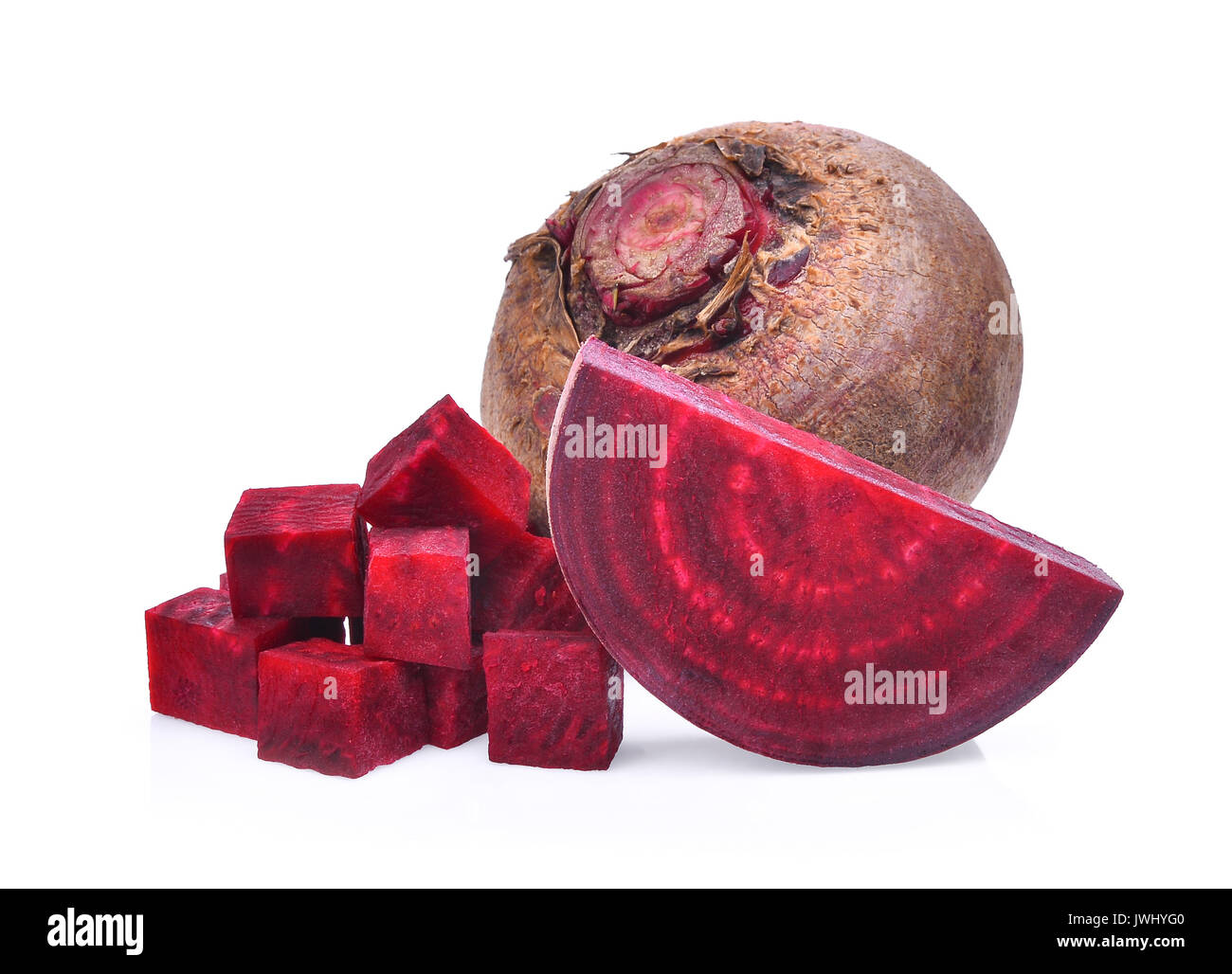 beetroot with cubes isolated on white background Stock Photo