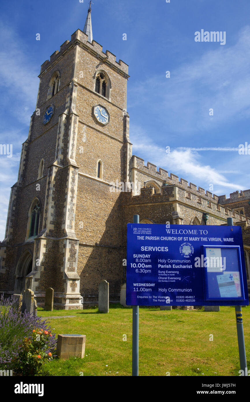 St Mary the Virgin parish Church, Ware , Hertfordshire, England Stock Photo