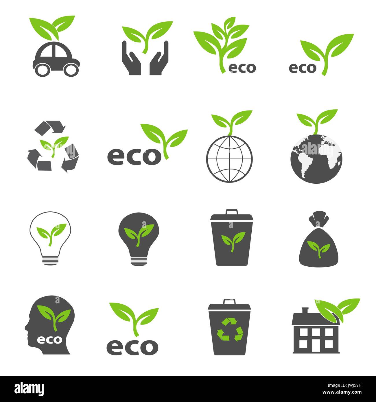 ecology and nature green icons set vector Stock Photo - Alamy