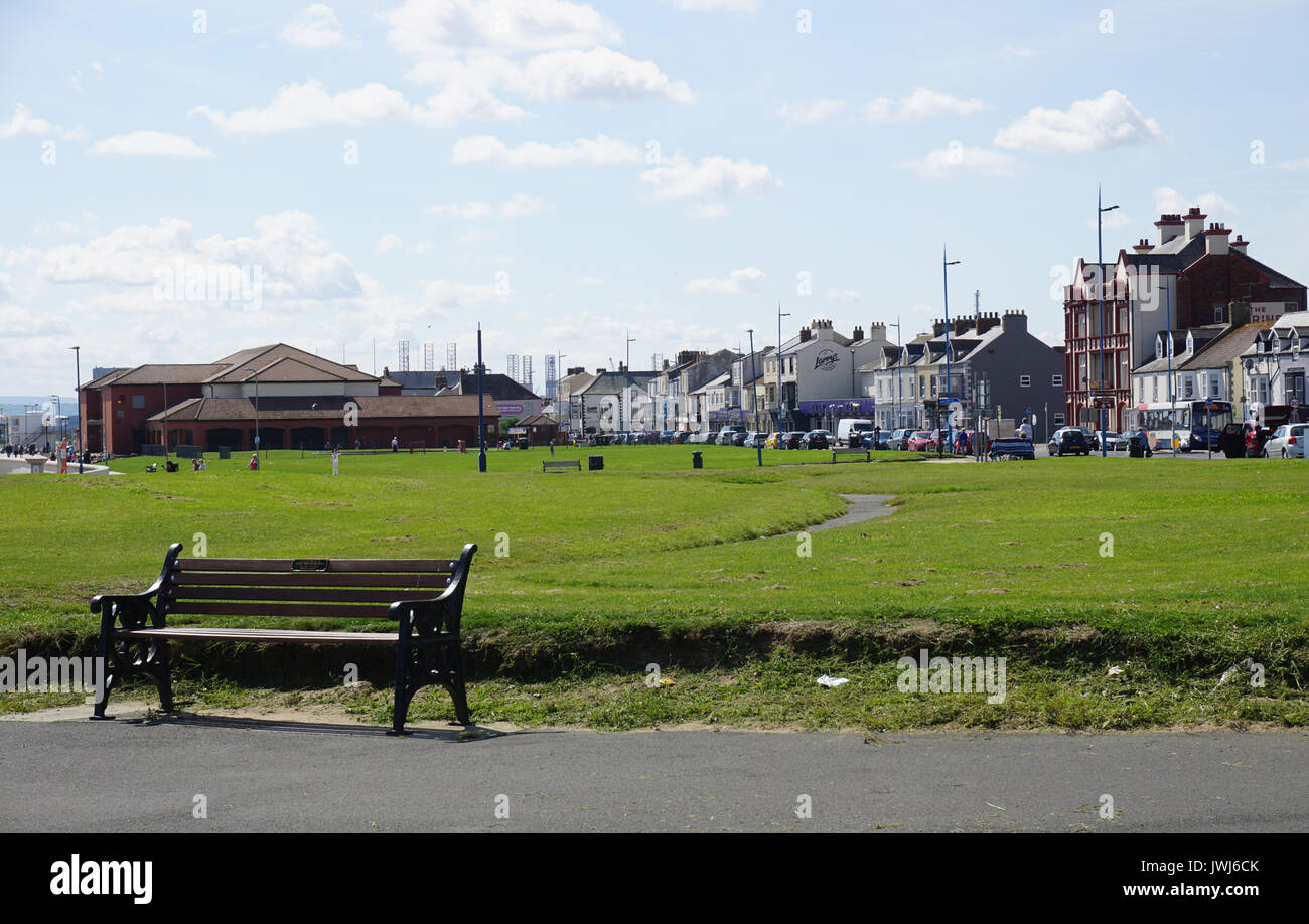 Seafront at Seaton Carew showing the derelict Longscar Hall Building and the Marine Hotel Stock