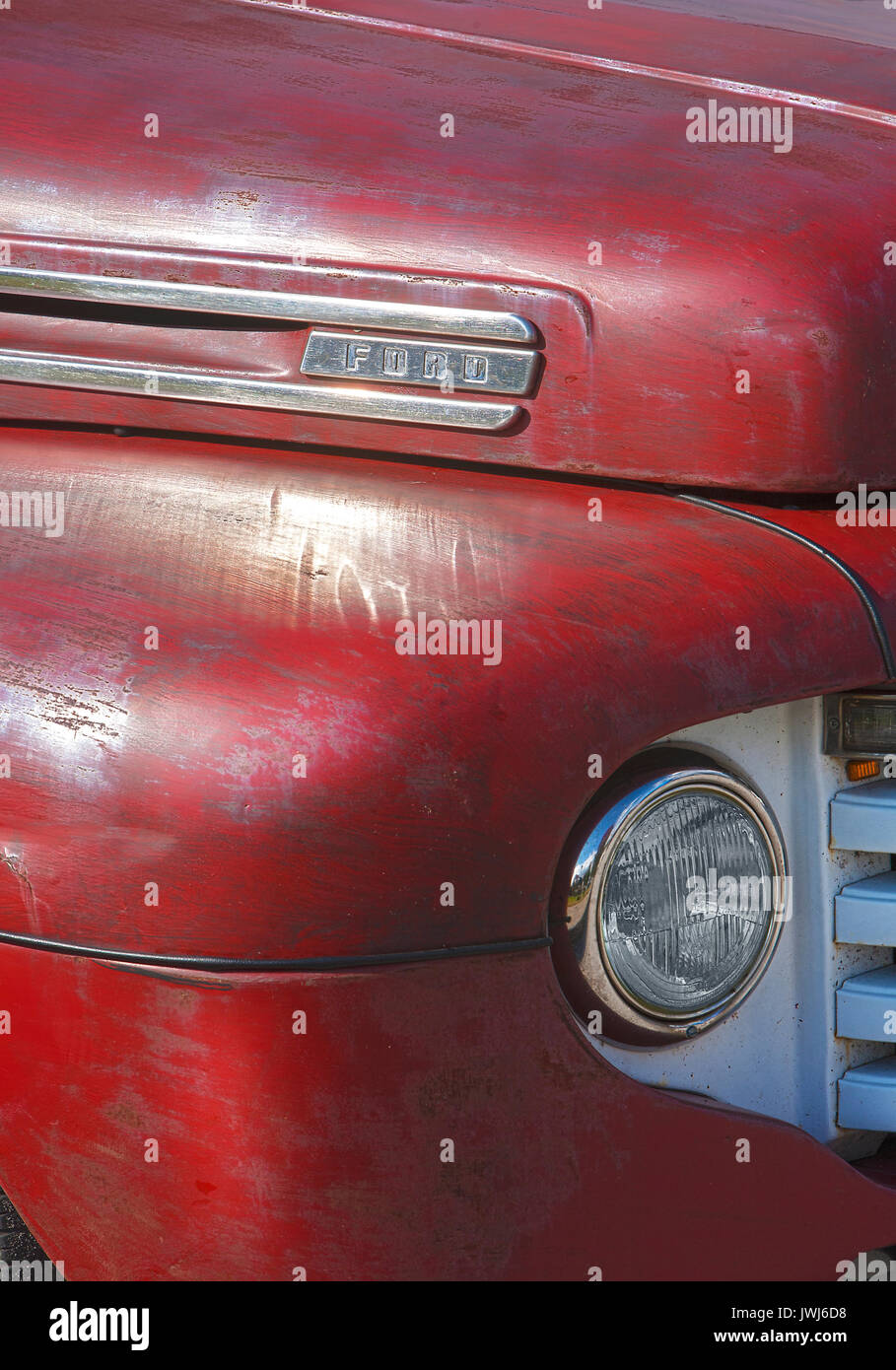 Old 1949 Ford pickup truck photogrtaphed in Enosburgh, Vermont. Stock Photo