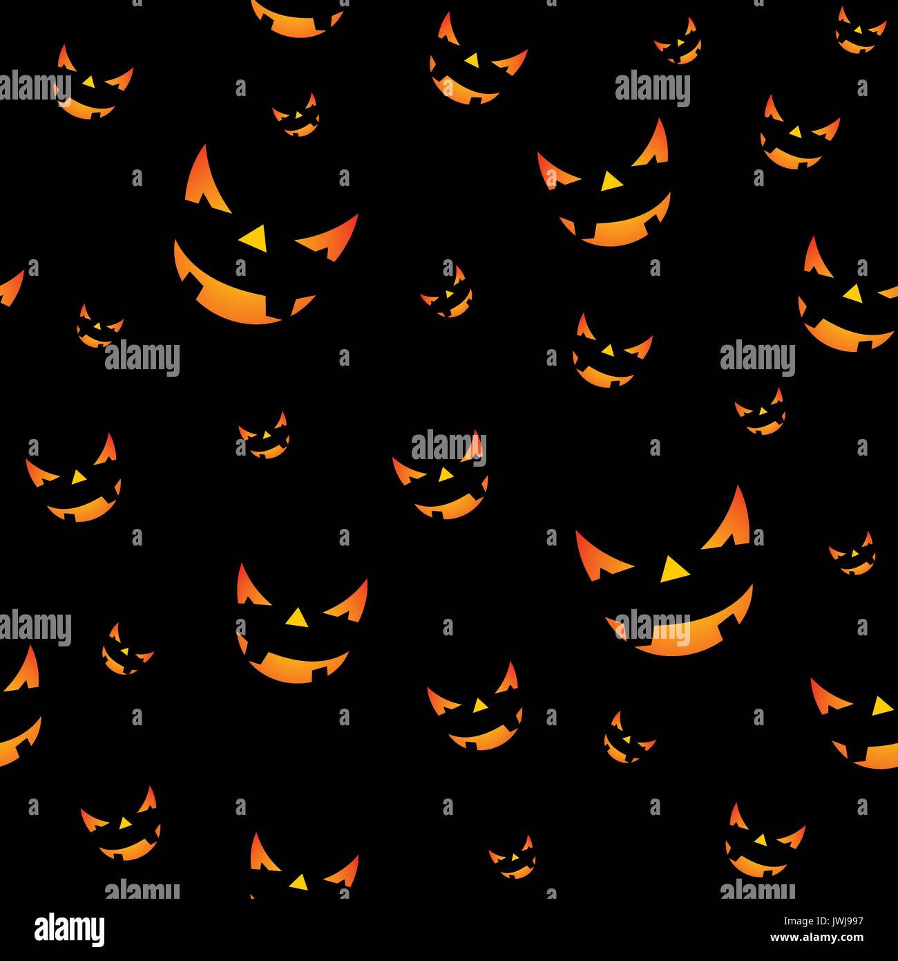Halloween seamless pattern illustration with pumpkins scary faces on ...
