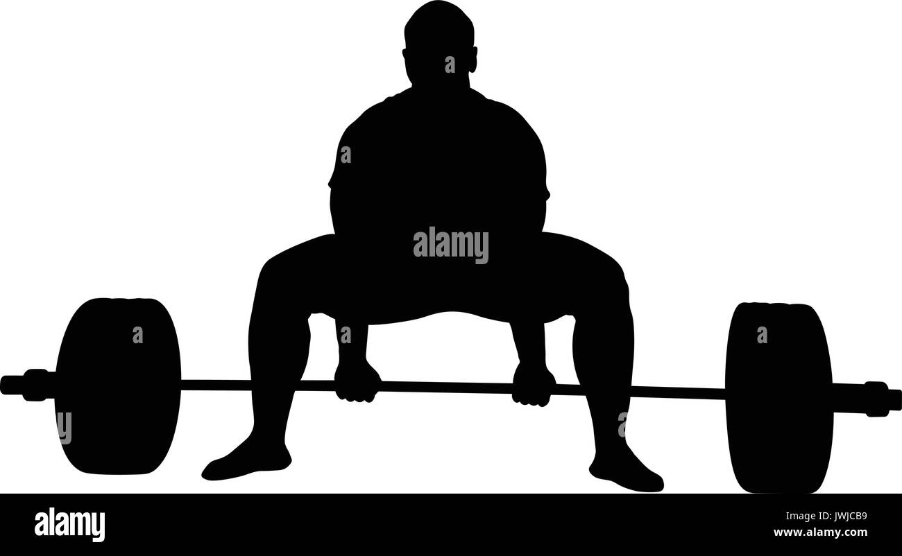 front view athlete powerlifter exercise deadlift black silhouette Stock