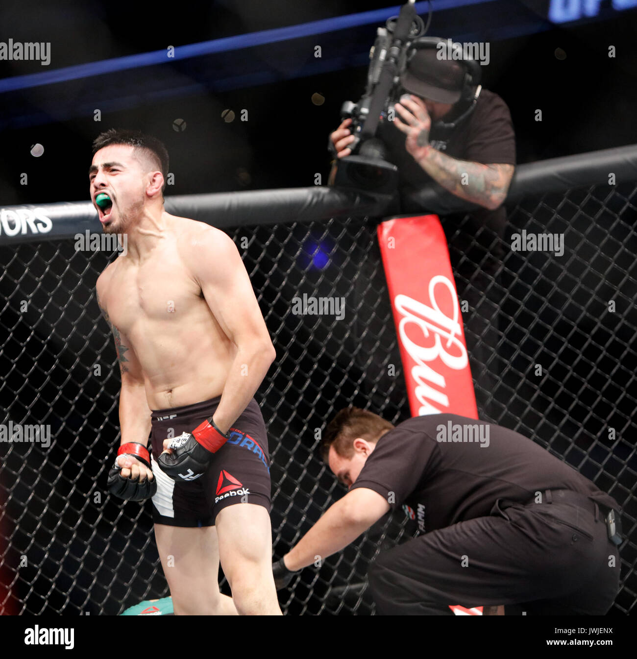 Joseph Morales takes Roberto Sanchez during UFC Fight Night 114 Mexico City,Mexico Stock Photo
